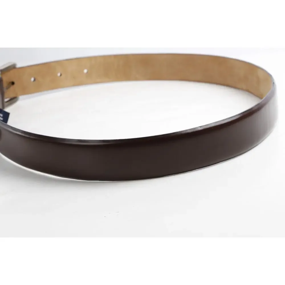 Mezlan Brown Leather Dress Belt Silver Square Buckle Double Loops Spain Size 36